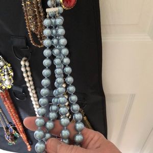 STRAND OF 2 BLUE PEARLS WITH MATCHING EARRINGS